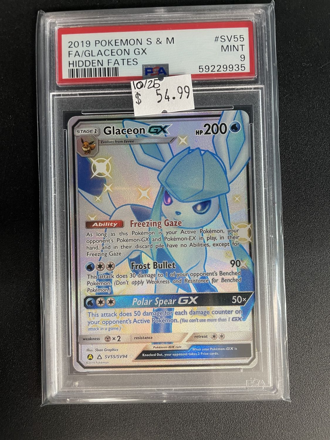 PSA 9 - 2019 POKEMON Japanese - Glaceon GX - Full Art - Hidden Fates Sun and Moon - #SV55 [59229935]