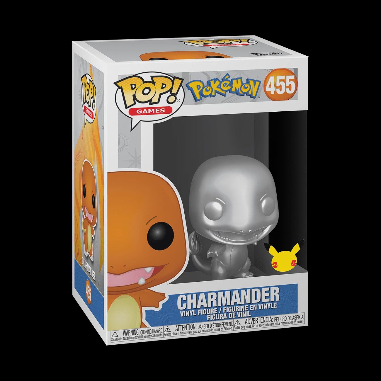 Funko Pop! #455 Charmander - Pokemon, Condition: #455 - Pokemon - Charmander - Funko Pop! / Celebrations - Metallic Silver, Exclusive: Emerald City Comic Con Limited Edition, Material: none