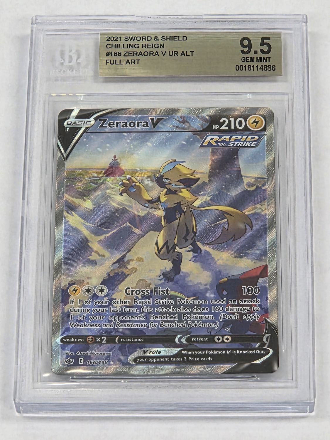 BGS - 9.5 - 2021 Pokemon Zeraora V - Sword &amp; Shield Chilling Reign - Alt Art Full Art - #166/198 - [18114886]