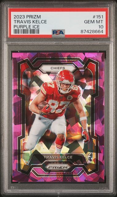 PSA - 10 - 2023 Prizm Travis Kelce Purple Ice [87428664]