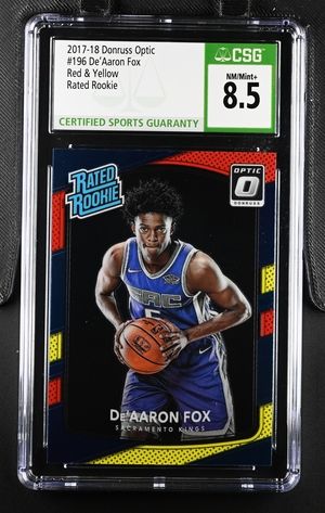 CGC - 8.5 2017-18 Donruss Optic #196 De'Aaron Fox Red &amp; Yellow Rated Rookie  [1010195101]