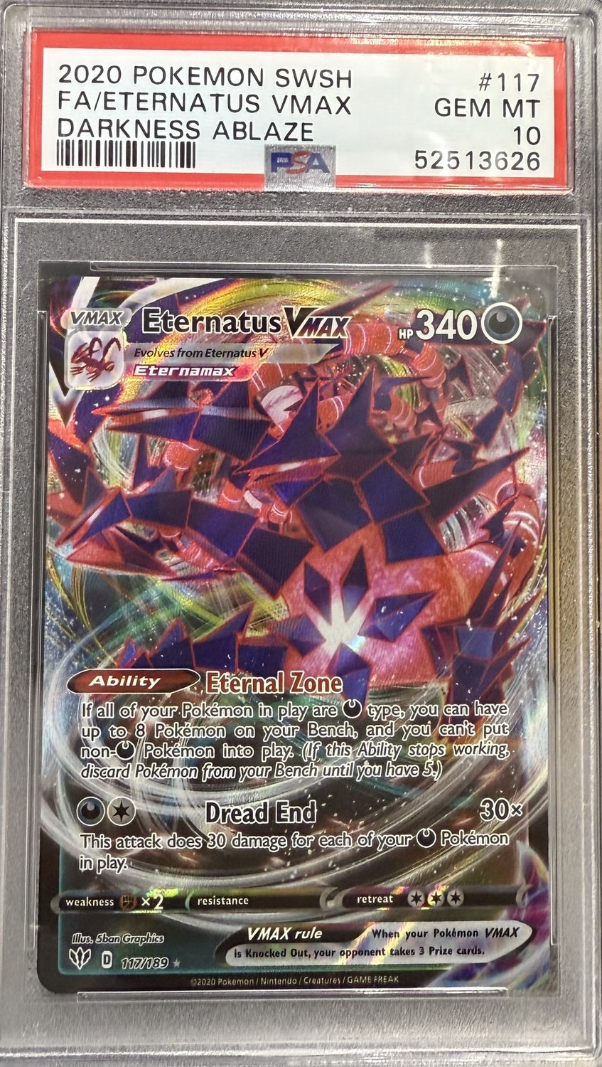 PSA 10 - 2020 Pokemon SWSH FA/Eternatus VMAX Darkness Ablaze #117 [52513626]
