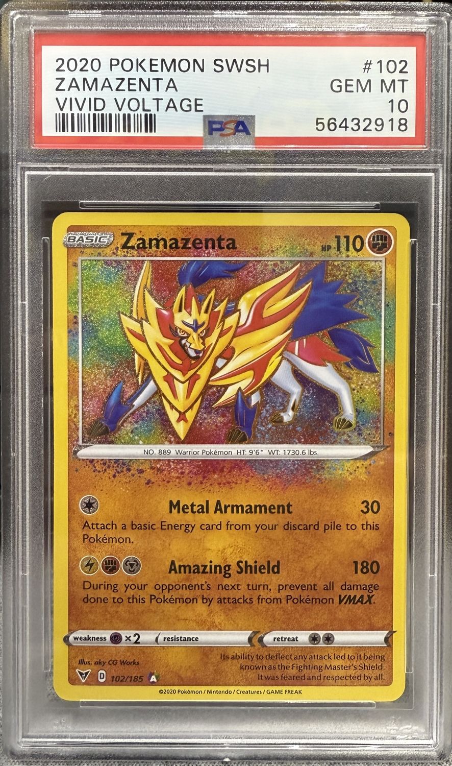 PSA 10 - 2020 Pokemon SWSH Zamazenta Vivid Voltage #102 [56432918]