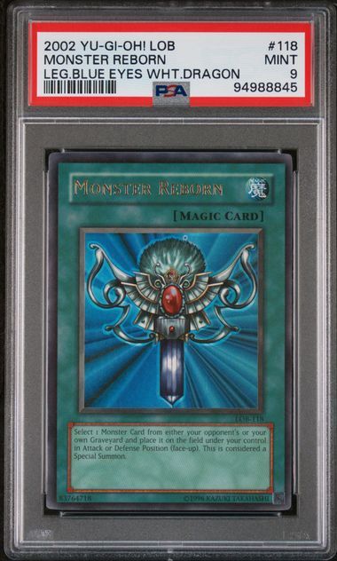 PSA 9 - 2002 Yu-Gi-Oh! LOB Monster Reborn Leg. Blue Eyes Wht. Dragon #118 [94988845]