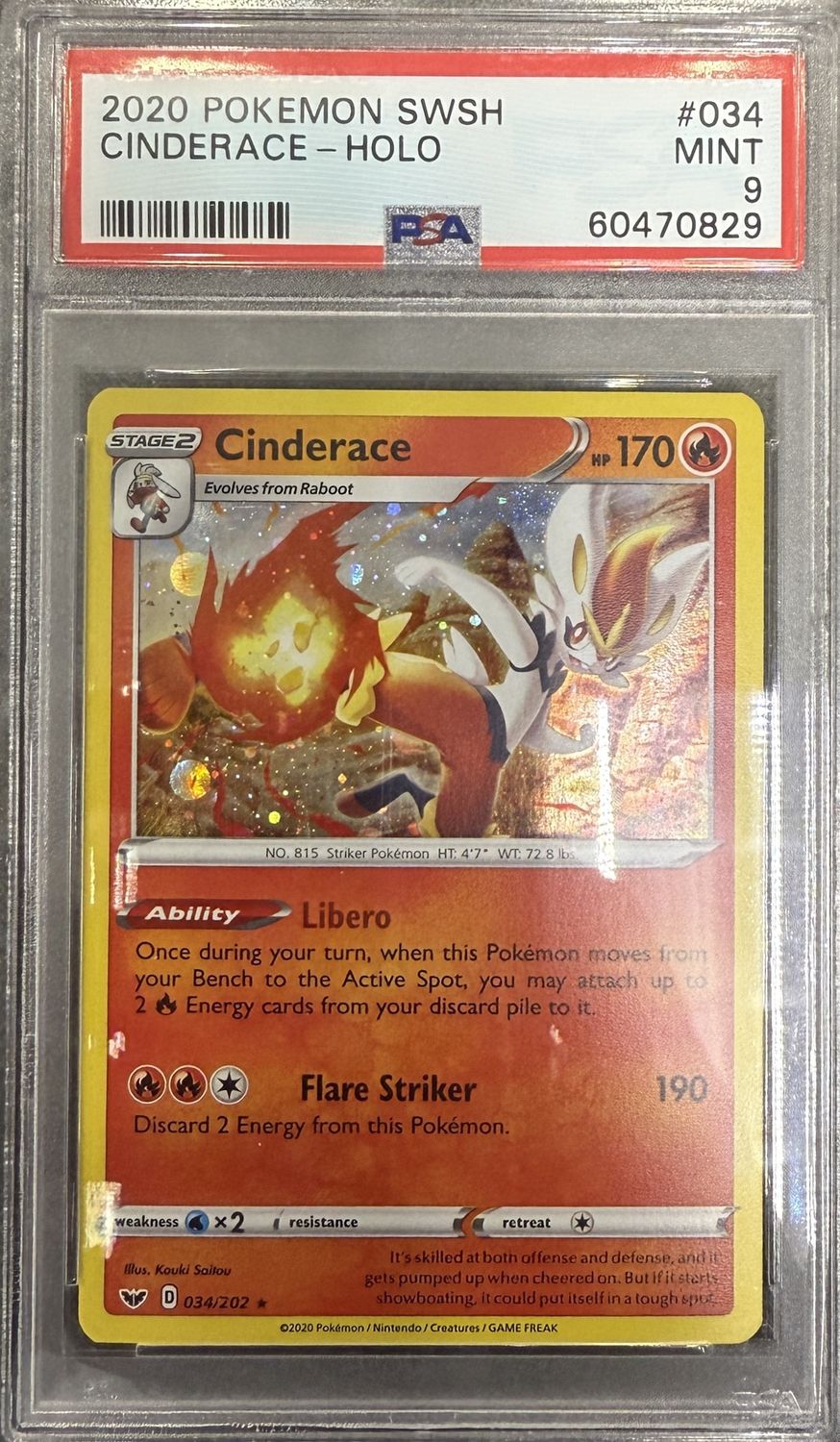 PSA 9 -2020 Pokemon SWSH Cinderace - Holo #034 [60470829]