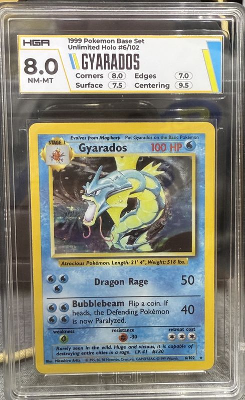 HGA 8 - Gyarados 1999 Pokemon Base Set Unlimited Holo #6/102 [#7MCLNA5JXX]