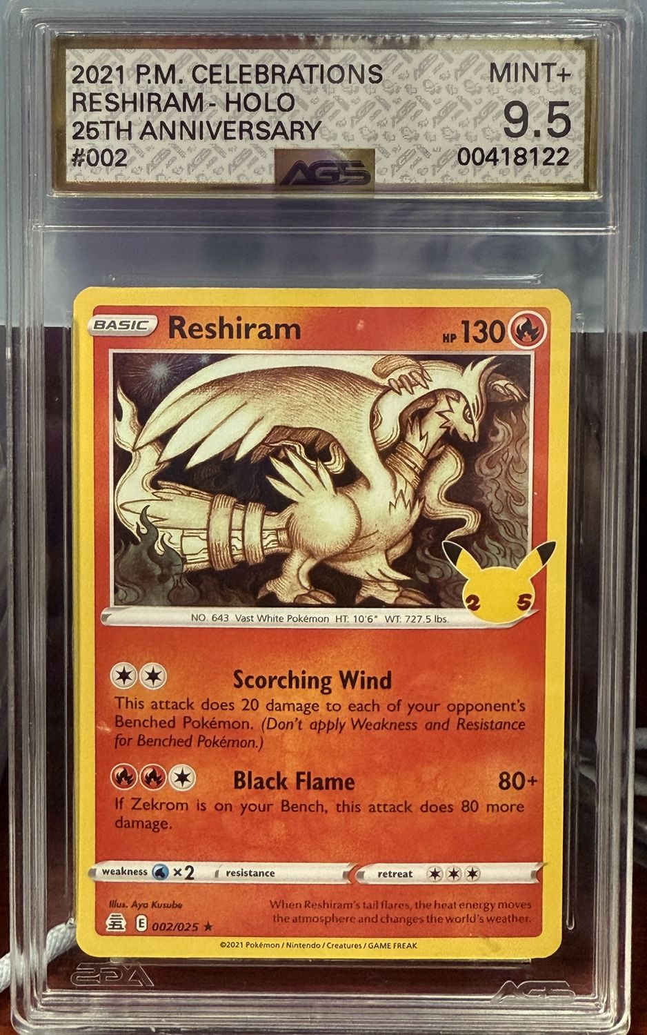 AGS 9.5 - 2021 P.M. Celebrations Reshiram - Holo 25th Anniversary #002 [00418122]