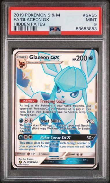 PSA 9 - 2019 Pokemon S &amp; M FA/Glaceon GX Hidden Fates #SV55 [83653853]