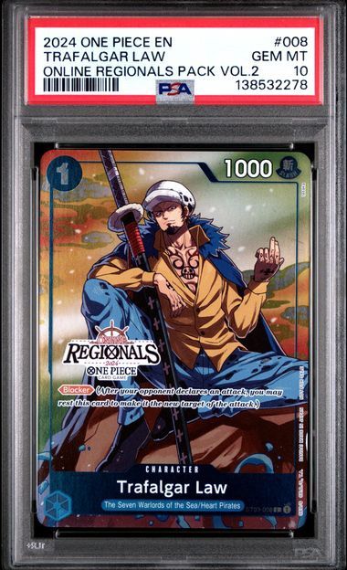 PSA 10 - 2024 ONE PIECE ONLINE REGIONALS PACK 2024 VOL.2 #008 TRAFALGAR LAW