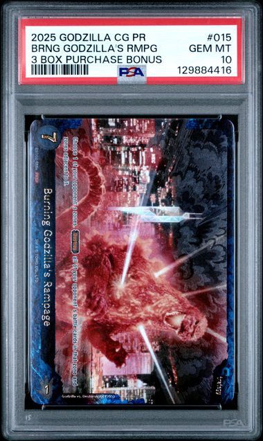 PSA 10 - 2025 GODZILLA CARD GAME PROMOS #015+ BRNG GODZILLA'S RMPG 3 BOX PURCHASE BONUS (129884416)