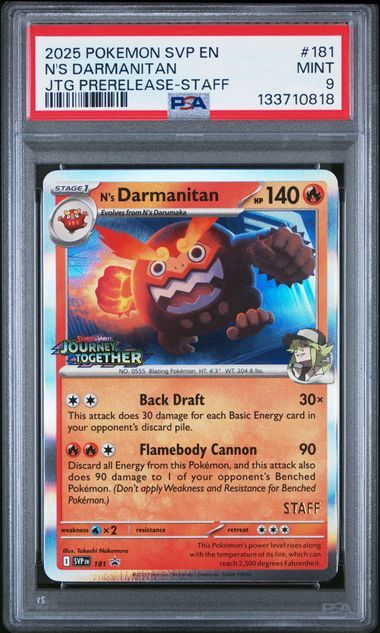 PSA 9 - 2025 2025 POKEMON SVP EN-SV BLACK STAR PROMO #181 N'S DARMANITAN JTG PRERELEASE-STAFF [133710818]