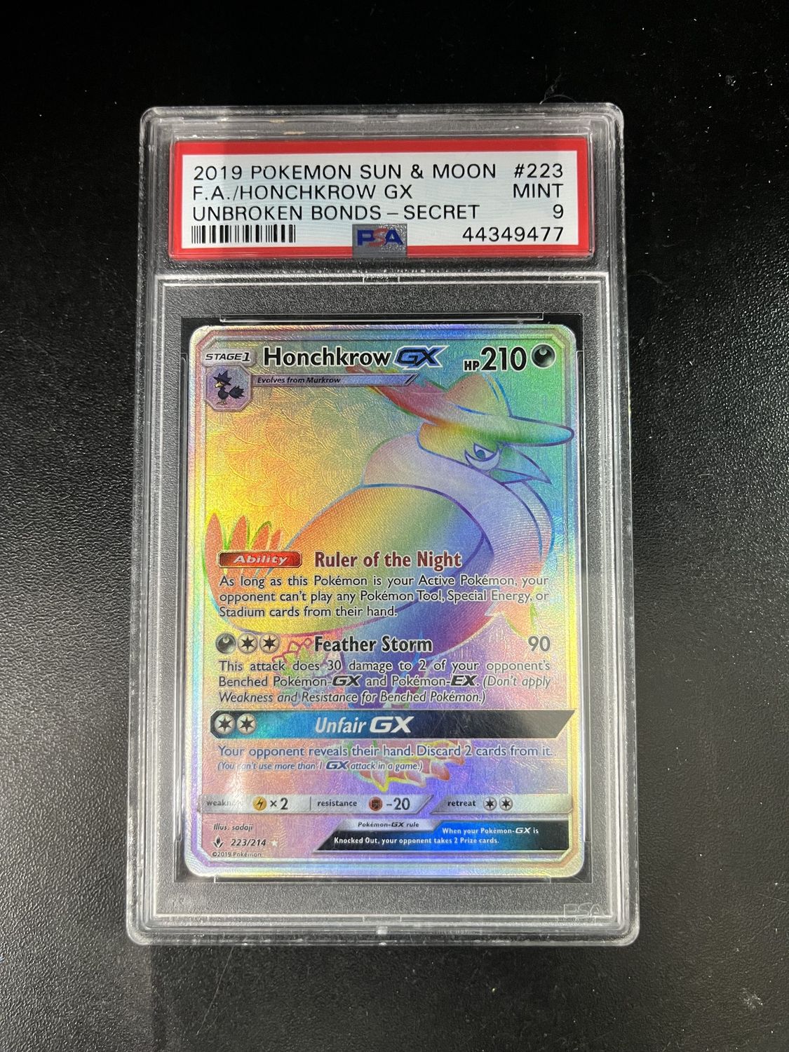 PSA 9 - 2019 POKEMON SUN &amp; Moon F.A./HONCHKROW GX UNBROKEN BONDS- SECRET [44349477]