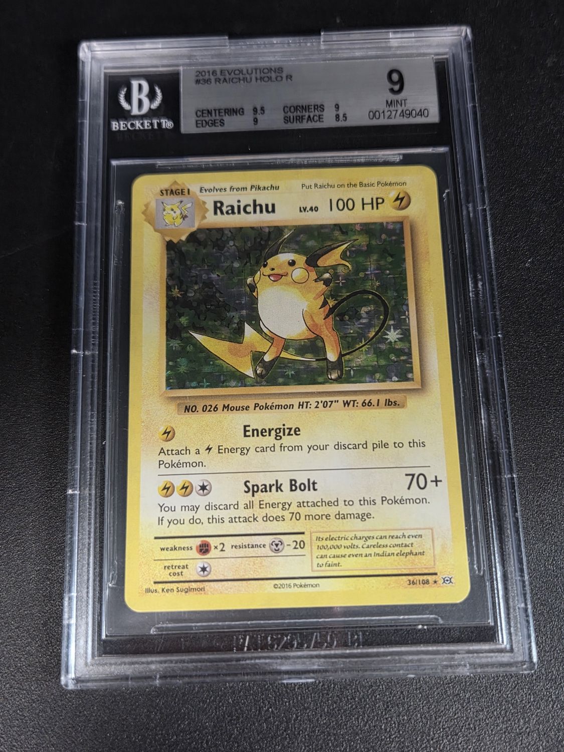 BGS - 9 2016 Pokemon Evolution Raichu Holo Rare #36/108 [ 0012749040]