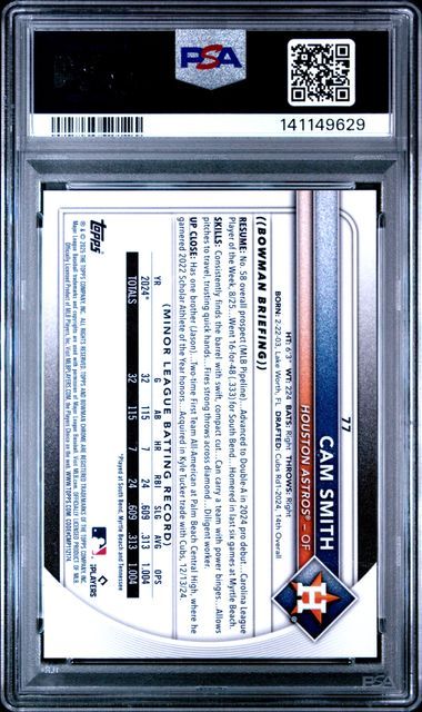 PSA 10 - Topps Cam Smith #77 Image Variation - Gold 12/50 Bowman Chrome S/E 2025 [141149629]