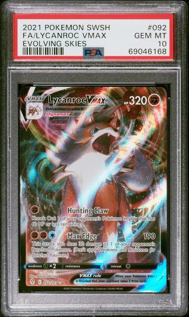 PSA 10 - 2021 Pokemon SWSH FA/Lycanroc VMAX Evolving Skies #092 [69046168]