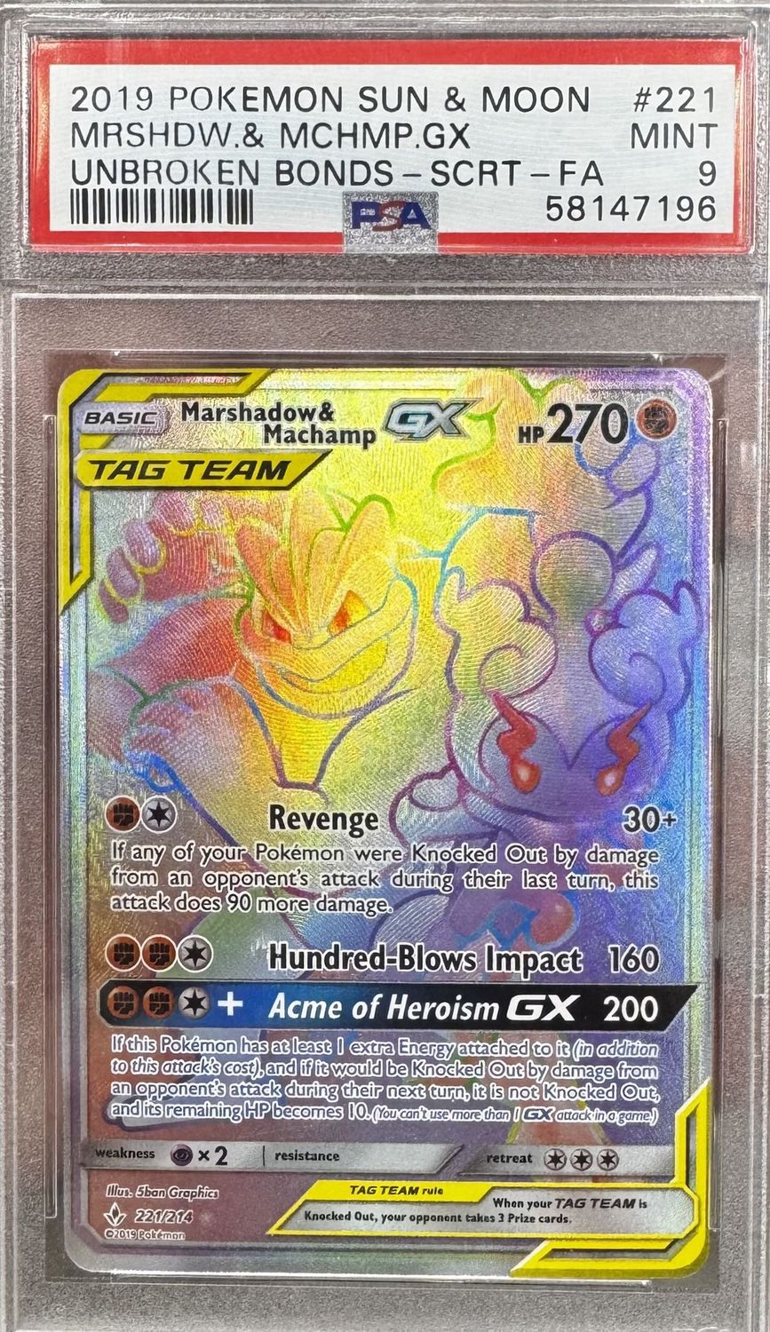 PSA 9 - #221 - 2019 Pokemon Sun &amp; Moon MRSHDW &amp; MCHMP. GX Unbroken Bonds - SCRT - FA - [58147196]