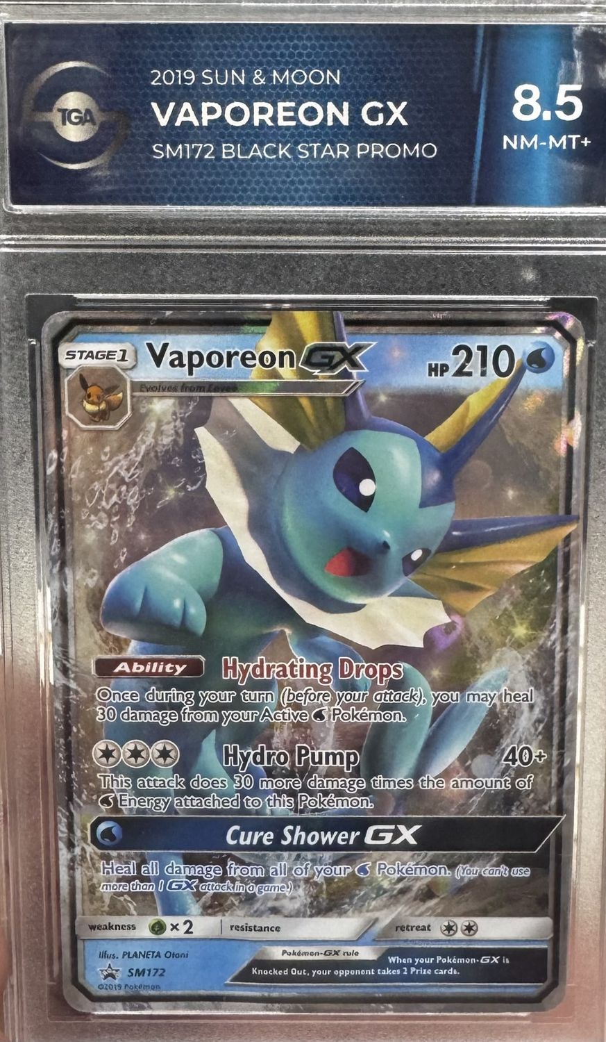 TGA 8.5 - 2019 Sun &amp; Moon Vaporeon GX SM172 Black Star Promo - [TGA0009909]