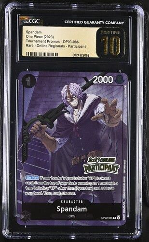 CGC Pristine 10 - Spandam One Piece (2023) Tournament Promos - OP03-086 Rare - Online Regionals - Participant - [6024325068]