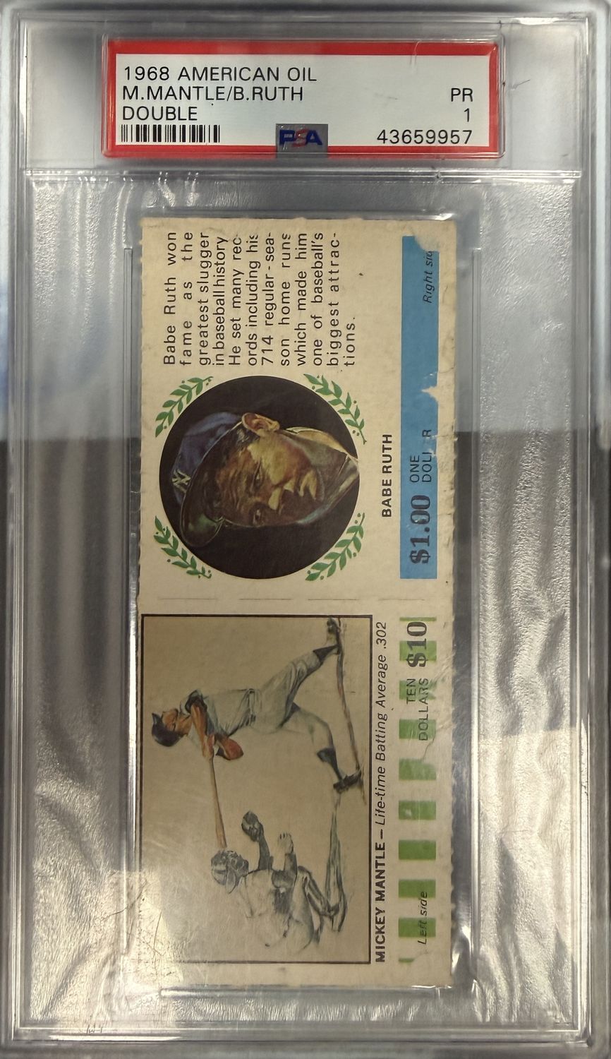 PSA 1 - 1968 American Oil M. Mantle/B. Ruth Double PR [43659957]