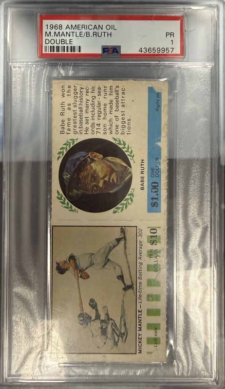 PSA 1 - 1968 American Oil M. Mantle/B. Ruth Double PR [43659957]