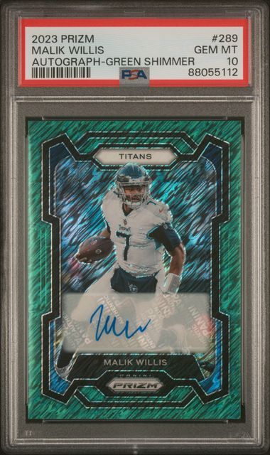 PSA 10 GEM MT - #289  PANINI PRIZM MALIK WILLIS AUTO GREEN SHIMMER [88055112]