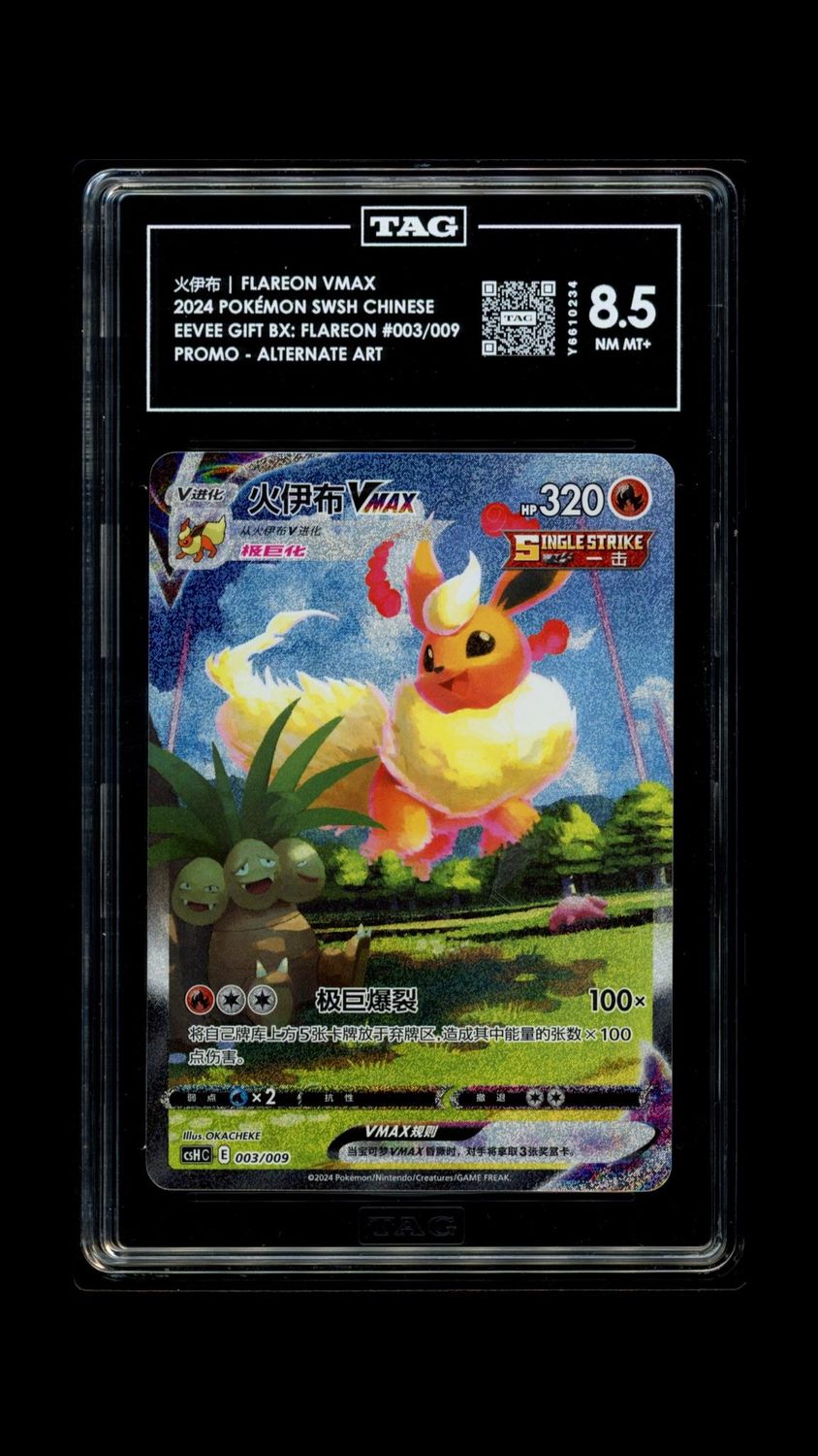 Tag - 8.5 - Flareon VMax 2024 Pokemon SWSH Chinese Eevee Gift Box: Flareon #003/009 Promo - Alternate Art - [Y6610234]