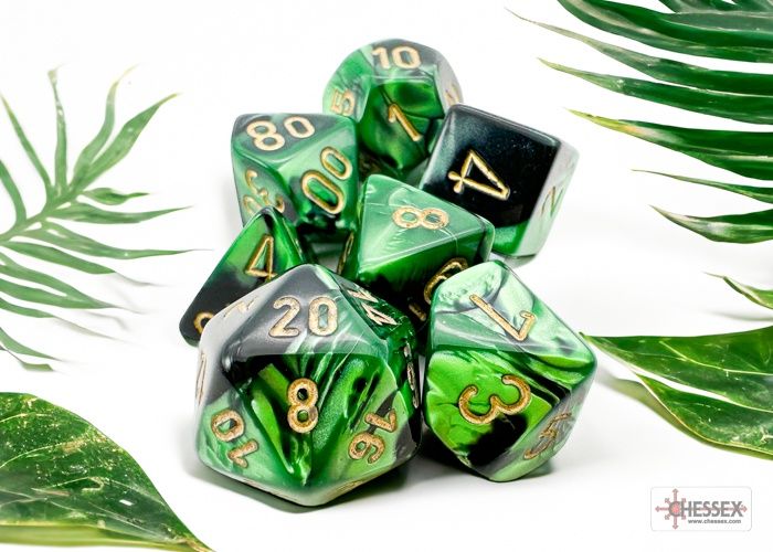 Gemini Black-Green/gold Polyhedral 7-Dice Set