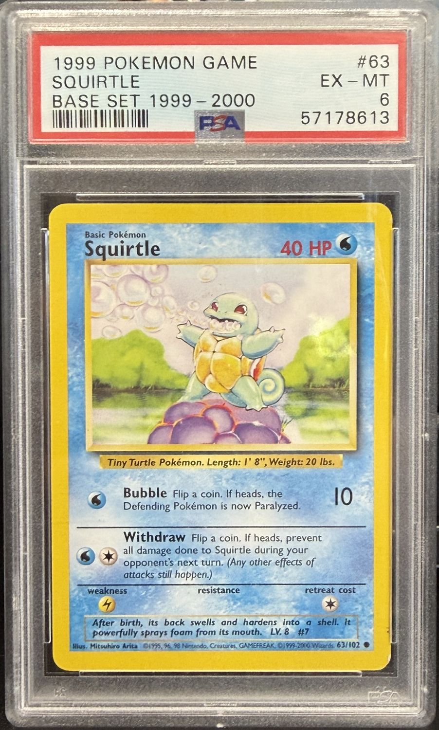 PSA 6 - 1999 POKEMON GAME #63 SQUIRTLE BASE SET 1999-2000 [57178613]