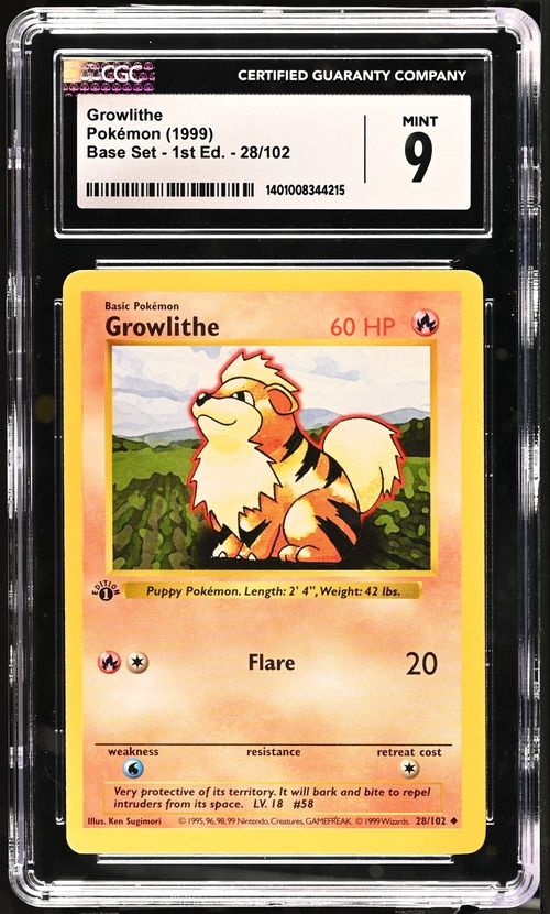 CGC 9 - #28/102 1999 Pokemon Growlithe - [1401008344215]