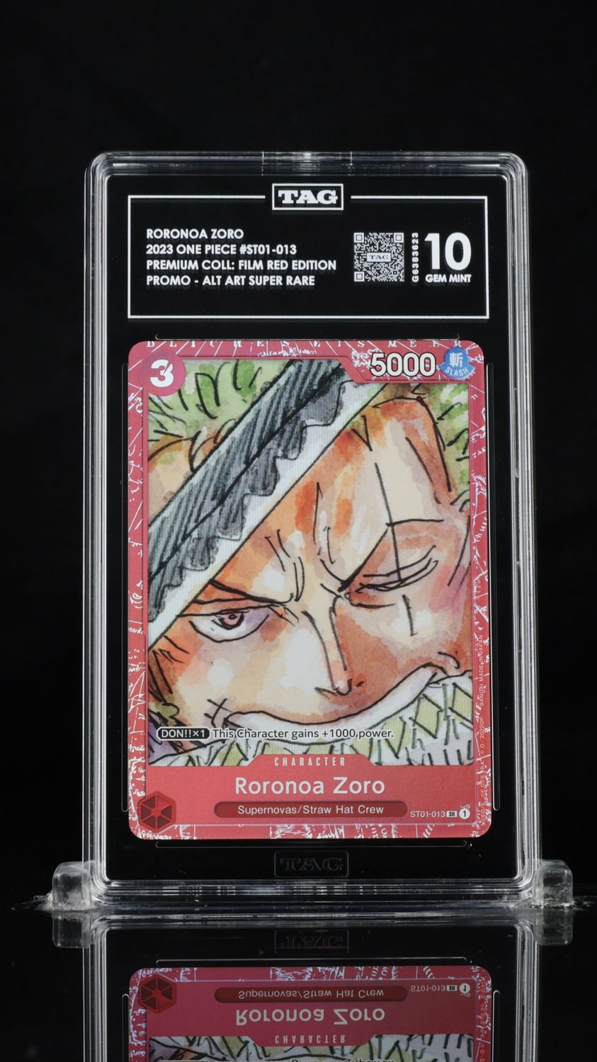TAG 10 - 2023 One Piece Roronoa Zoro #ST01-013 Premium Coll: Film Red Edition Promo - Alt Art Super Rare [G638623]