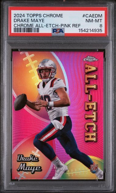 PSA 8 - 2024 Topps Chrome Drake Maye #CAEDM All-Etch Pink Ref [154214935]