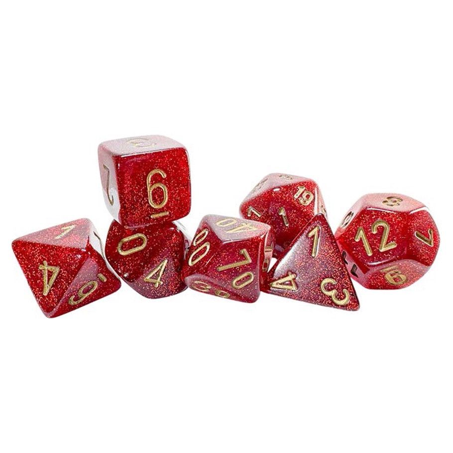 Chessex - Glitter Ruby/Gold Mega-hedral 7-Die Set - CHX 22504