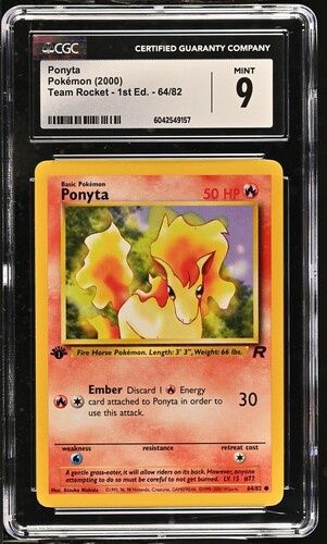 CGC  - 9 - 2000 Pokemon Ponyta Team Rocket 1st Edition 64/82 [ 6042549157]