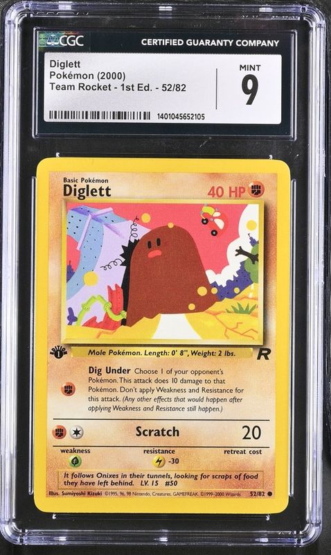 CGC - 9 - 2000 Pokemon Diglett Team Rocket 1st Edition 52/82 [1401045652105