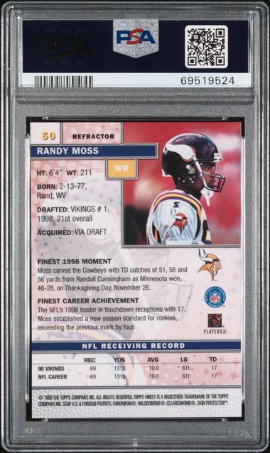 PSA 9 - 1999 Topps Finest Randy Moss Refractor #50 [69519524]