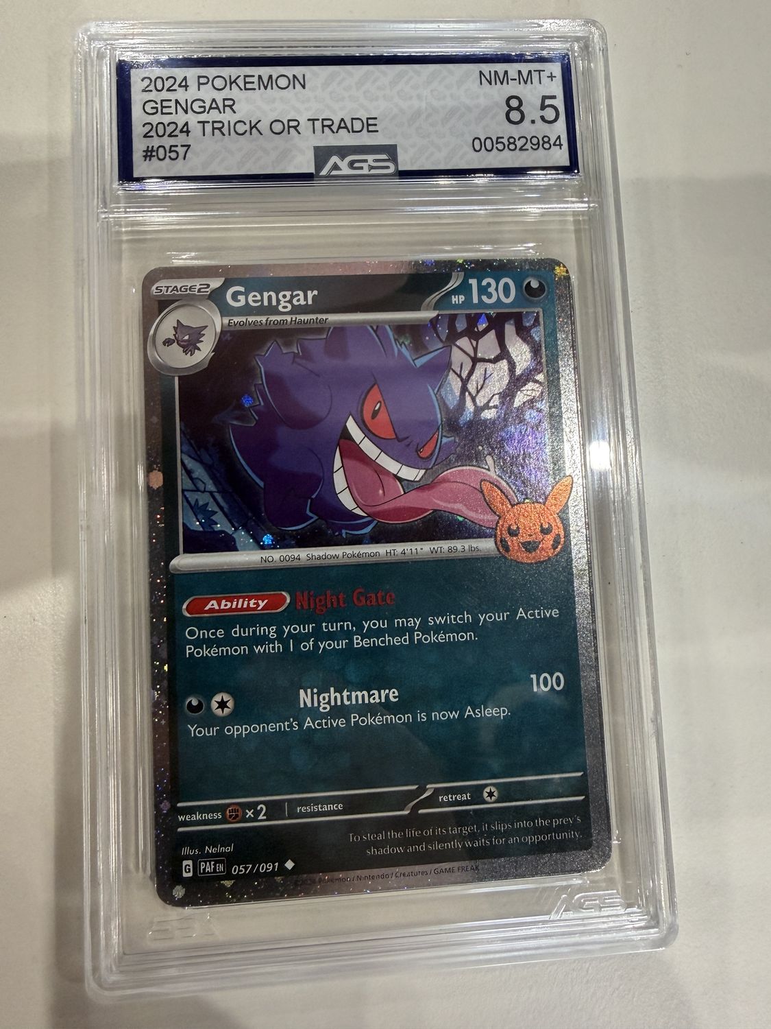 AGS 8.5 - 2024 Pokemon Gengar 2024 Trick or Trade #057 (00582984)