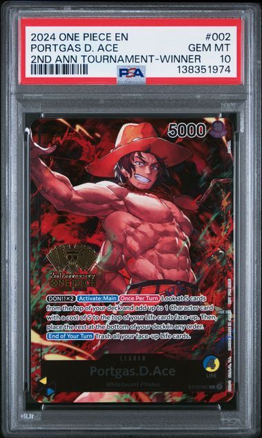 PSA - 10 - 2024 ONE PIECE PROMOS #002 PORTGAS D. ACE 2ND ANN TOURNAMENT-WINNER [138351974]