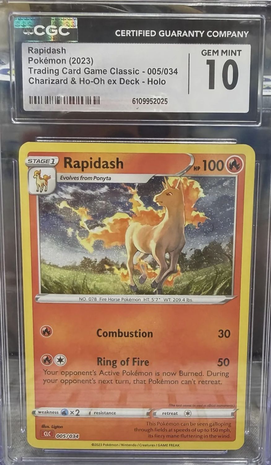 CGC 10 - Rapidash Pokemon (2023) Trading Card Game Classic - 005/034 Charizard &amp; Ho-Oh ex Deck - Holo - [6109952025]