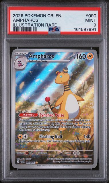 PSA - 9 2026 Pokemon CRI EN Ampharos Illustration Rare #090 [161597891]