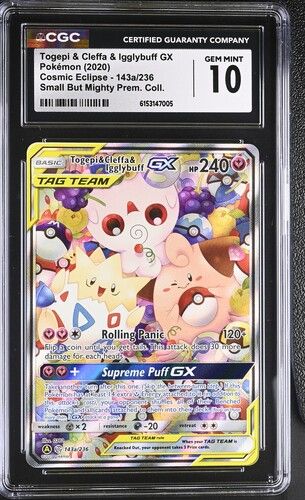 CGC 10 - 2020 Pokemon English Togepi &amp; Cleffa &amp; Igglybuff GX Cosmic Eclipse 143a/236 [6153147005]