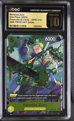 CGC 10 - 2025 One Piece English Roronoa Zoro Promotional Cards OP07-113 [6153147010]