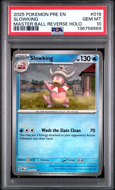 PSA - 10 2025 Pokemon PRE EN Slowking Master Ball Reverse Holo #019 [136756669]