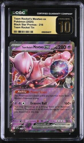 CGC - Pristine 10 2025 Pokemon Team Rocket's Mewtwo ex Black Star Promos #216 Team Rocket Tin [6160204017]