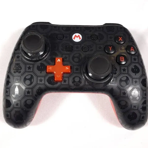 Power A Wired Controller Mario Black &amp; Red (Black Mario Emblems + Metallic D-Pad)