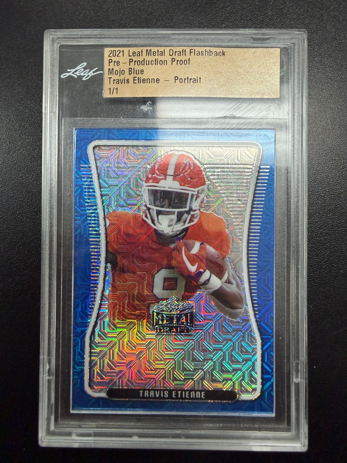 Leaf - 2021 Leaf Metal Draft Flashback Pre-production Proof Mojo Blue Travis Etienne - Portrait 1/1