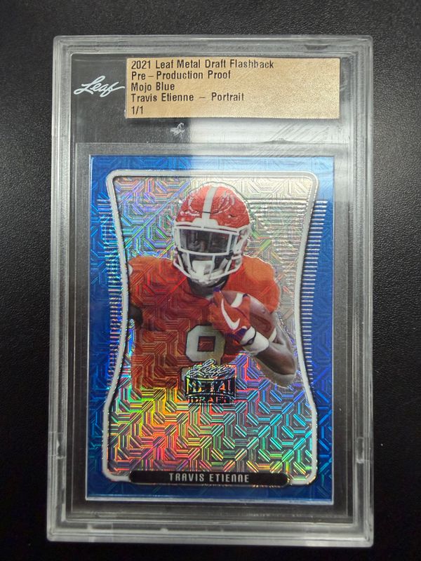 Leaf - 2021 Leaf Metal Draft Flashback Pre-production Proof Mojo Blue Travis Etienne - Portrait 1/1