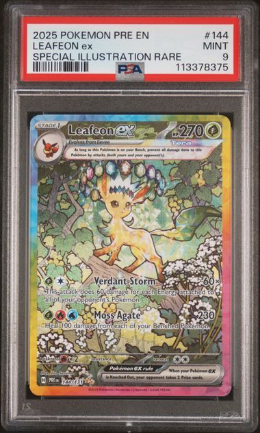 PSA9 - 2025 Pokemon English Leafeon ex Prismatic Evolutions #144/131 [113378375]