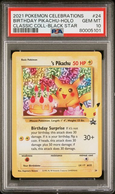 PSA 10 - 2021 Pokemon Celebrations Birthday Pikachu - Holo Classic Coll - Black Star #24 [80005101]