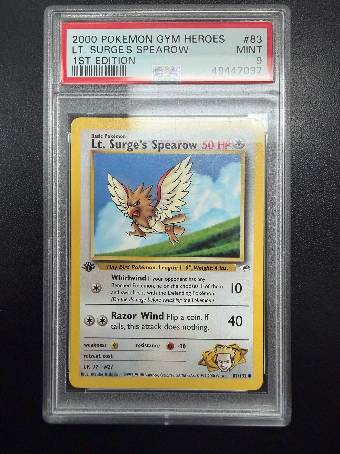 PSA 9 - 2000 Pokemon Gym Heroes Lt. Surge's Spearow 1st Edition #83 [49447037]