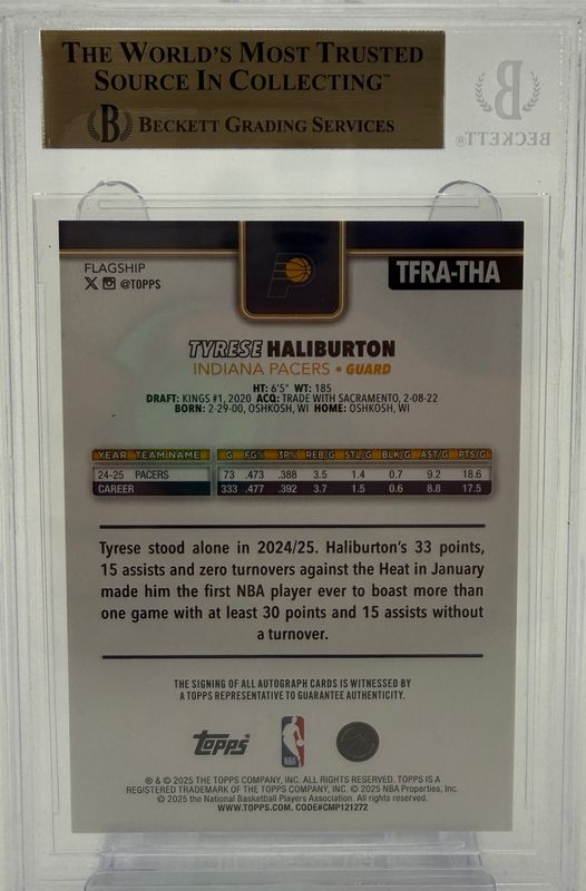 BGS 9.5 - Basketball Tyrese Haliburton TFRA-THA Black Rainbow 05/10 Topps Flagship English 2025-26 [0019607047]